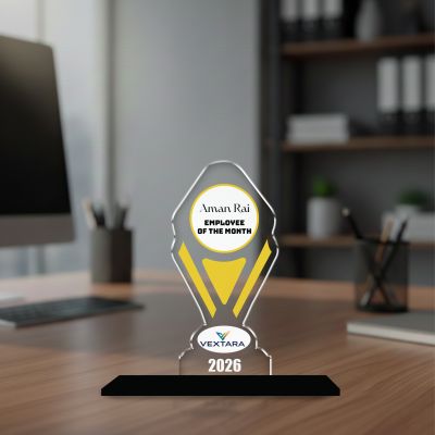 Employee of the Month Trophy Personalized Acrylic Award Trophy Custom with Name Achievement Award for Employee, Corporate Recognition Thankyou Gift for Employee